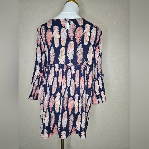 AGNESS & DORA Sway BohoTop Sz‎ M black & Orange Floral Ruffled 3/4 Flare Sleeves - Picture 2 of 8